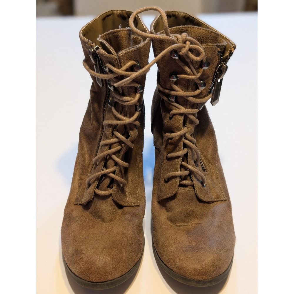 Hayden Western Boho Military Lace Up Ankle Boots Brown Suede Block Heel Size 9